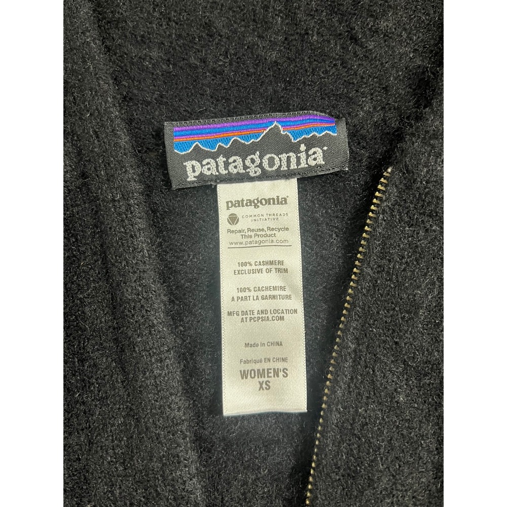 Patagonia Womens XS Black 100% Cashmere Full Zip Hooded Sweater Jacket - Picture 2 of 4